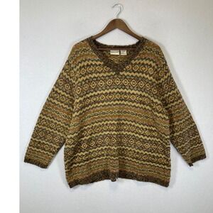 Earthcore Vintage Fashion Bug Women 22/24W Brown Fair Isle Wool Blend Sweater